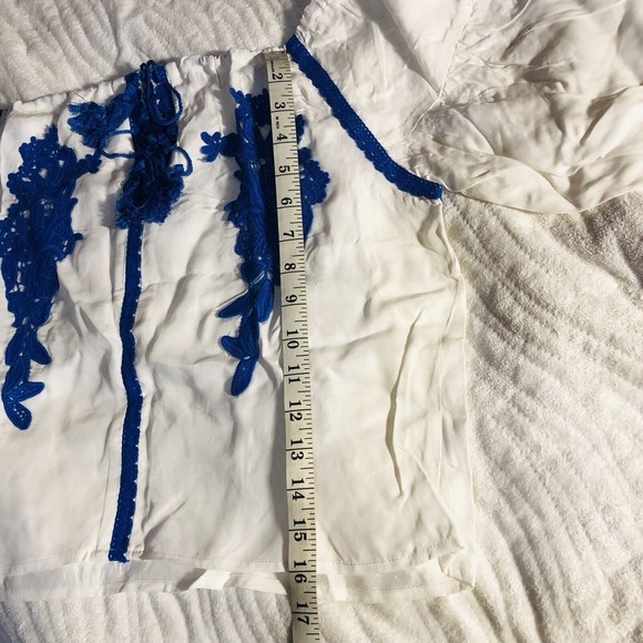 Line & Dot Embroidered Off The Shoulder Peasant boho prairie blouse size xs - Picture 9 of 9
